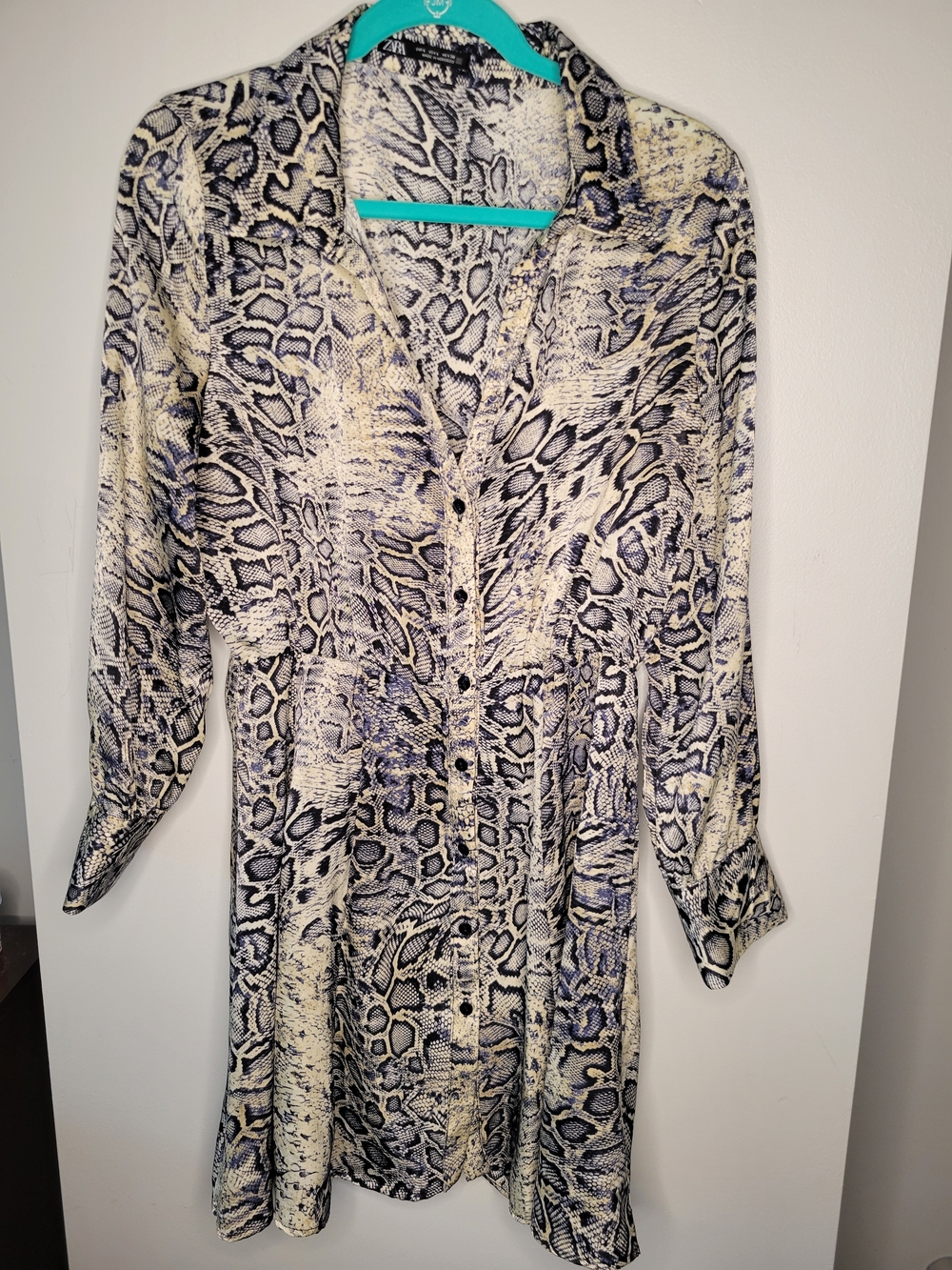 Zara Python Print Shirt Dress Size L Long Sleeve Flowy Boho Chic